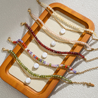 Bracelet double couche en perles de zircon facettées multicolores, avec breloque perle baroque et chaîne réglable, bijou de poignet au tempérament féerique