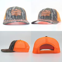 Casquettes de baseball ajustées vierges avec patch en cuir brodé personnalisé, casquette de camionneur camouflage, casquette de camionneur Richardson 112 à 6 panneaux en maille