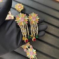 TIANSHE Parure de bijoux de luxe 3 pièces pour femme, motif tournesol en zircon coloré, boucles d'oreilles, bracelet et bague, pour accessoires de banquet