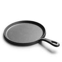 Wajan Besi Cor untuk Barbekyu, Panggangan Daging, Peralatan Masak untuk Berkemah di Luar Ruangan, Griddle Datar dengan Pegangan Tunggal, Panci Tanpa Lapisan, Serbaguna