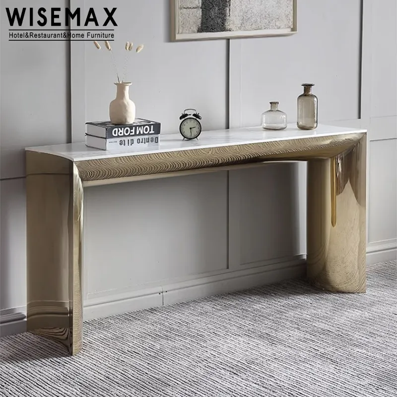 MEUBLES WISEMAX Table console d'entrée de salon de luxe en acier inoxydable avec plateau en ardoise