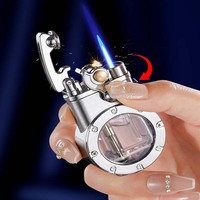 Briquet gonflable à allumage par bascule rétro, transparent visible, double flamme, commutation libre