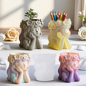 Moules à Béton pour Pots Petite Fille Tête Statue Ciment Silicone Pot De Fleur <span class=keywords><strong>Moule</strong></span> Visage Portrait Sculpture Succulente Planteur <span class=keywords><strong>Moule</strong></span> - Product Image 1
