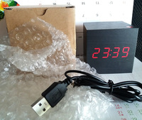 Reloj Despertador Digital EMAF Cube de Escritorio, de Madera, con LED, Función de Trabajo, Portátil, con Temperatura, para Niños