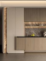 Buffet moderne élégant en bois massif crème avec bande LED verticale pour bar à domicile, salon, cuisine, salle à manger