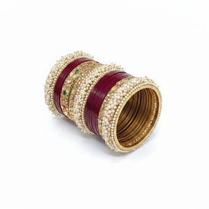 Elegant Traditional Kundan Stone & Pearl Acrylic Bangles Premium Designer Fine Jewelry Bridal Bangle Collection - Product Image 2