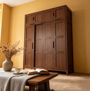 Modern Wooden <b>Wardrobe</b> with Shaker Doors Hinged Solid Wood Handles Freestanding <b>Large</b> Capacity Bedroom Furniture - Product Image 6