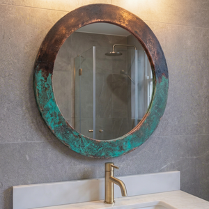 Oxidized Copper Patina <b>Round</b> Handmade Crystal Glass <b>Wall</b> <b>Mirror</b> with 5mm Thickness REHMAN CRAFT - Product Image 1