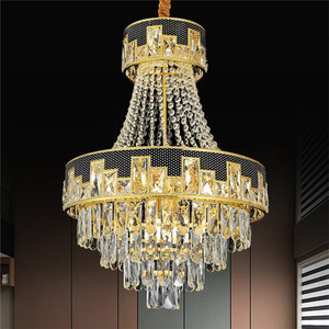 Lustre Moderne de Luxe en Cristal Doré, Cadre en Cristal Incrusté Nid d'Abeille, Décoration en Chaîne de Cristaux pour Salle de Réception, Salle à Manger, Hôtel - Product Image 2