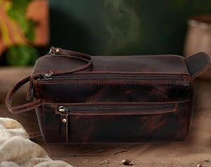 18 Inch Handmade <b>Leather</b> Laptop Messenger Office Bag with Toiletry Organizer Vintage Travel <b>Briefcase</b> Spacious Storage Design - Product Image 2