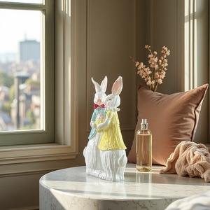 Figura de resina de pareja de conejitos de Pascua, forma de animal, decoración para el hogar, adorno de escritorio, regalo artesanal artístico - Product Image 4