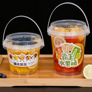24OZ 32OZ Fruit Milk Tea Bucket Juice <b>Plastic</b> <b>Cups</b> 1000ML Disposable Bubble Tea <b>Plastic</b> PP <b>Cups</b> with Handle - Product Image 1