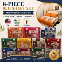 Ensemble de literie de luxe en microfibre imprimée 8 pièces taille King avec rideaux, prêt à être expédié