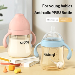 Biberon d'apprentissage Aiduchi PPSU avec bec de canard, tasse à bec verseur, une bouteille trois usages, anti-coliques, avec poignée, grande taille - Product Image 2