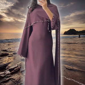 Robe Abaya Longue en Satin de Luxe Modeste et Élégante de Dubaï, Grande Taille, pour Soirée, Mariage, Automne, avec Perles Unies – Vente en Gros 2026 - Product Image 3