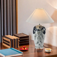 Lampu Meja Keramik Desain Baru, Lampu Lukis Bunga dan Burung dari Tembikar Besar, Lampu Dekoratif Kamar Hotel, Lampu Meja Samping Tempat Tidur Kamar Tidur