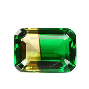 Vintage Emerald Cut Bi-color Green Topaz Tourmaline Decorative Glass Stones