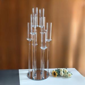 LANJO Chandelier de luxe en métal et acrylique à longue tige, porte-bougie en cristal, centre de table de mariage - Product Image 1