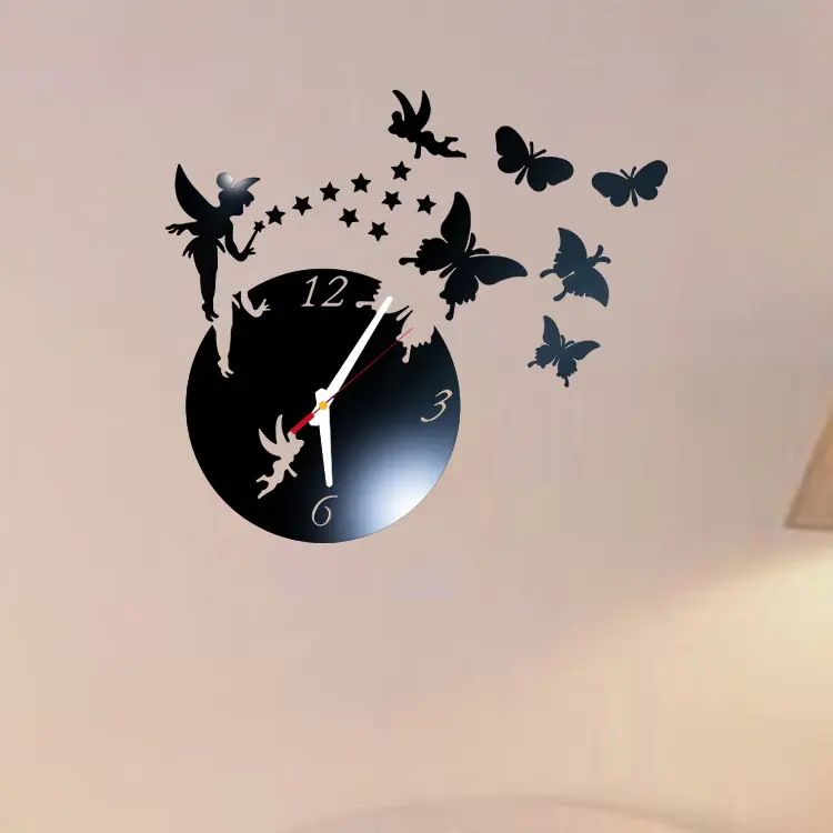 Diy duvar saatler ayna akrilik kuvars saat yıldız ve dekoratif kelebek duvar çıkartmaları saat