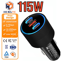 Chargeur de voiture haute puissance 100W 115W 3 ports 12V 24V 2USB C 1USB certifié CE FCC ROHS pour ordinateur portable, téléphone portable, tablette, charge rapide