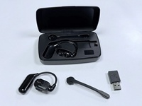 Auriculares V2 con Gancho para la Oreja y Micrófono Largo Desmontable, Adaptador de Audio USB Incluido, Auriculares Empresariales para Reuniones de Oficina y Llamadas