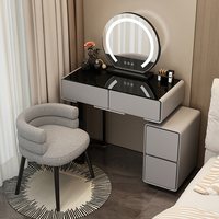 Coiffeuse moderne 2025 avec miroir LED, plateau en pierre, 3 tiroirs, tabouret de maquillage pour chambre à coucher, hôtel, salon, table à langer