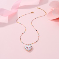 Collier pendentif cœur en forme de boîte à phases de lune mignon en dopamine avec chaîne en bambou, plaqué or véritable, bijoux en acier inoxydable