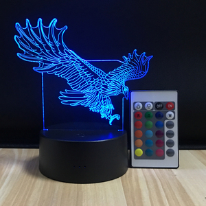 Lámpara LED de noche 3D Eagle con <span class=keywords><strong>USB</strong></span>, lámpara de mesa con Control remoto, ilusión de 16 colores, lámpara de escritorio con batería - Product Image 3