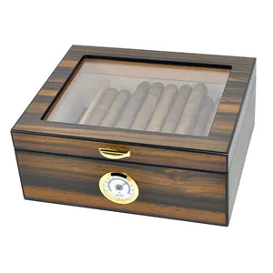 Customized Holds 50-75 Wooden Cigars Box Spanish Cedar Wood Desktop Storage Box With Divider And Flow Rack Humidifier
