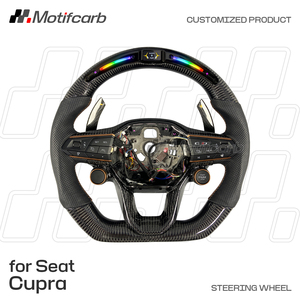 Volante de fibra de carbono LED personalizado para Seat Cupra Leon ST Formentor VZ Tavascan Born Ibiza FR con empuñaduras de microfibra - Product Image 2