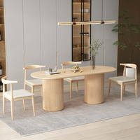 Ensemble de table à manger ovale en noyer de style français léger et luxueux, 4 chaises en bois massif, pieds artisanaux, mobilier de restaurant
