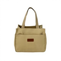 Sac à main décontracté unisexe en toile brodée motif petit ours mignon, format carré moyen, avec fermeture éclair, doublure en polyester, simple et abordable, idéal pour le déjeuner