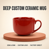 Mug à soupe robuste et classique de couleur rouge vif avec une large forme de bol et une poignée confortable pour la salle à manger à domicile, ensemble de bols à céréales