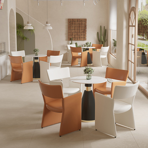 ชุดเก้าอี้รอพร้อมโต๊ะกลมพร้อมเก้าอี้สีส้มและสีเบจสำหรับร้านกาแฟ ร้านเสริมสวย หรือพื้นที่ต้อนรับสำนักงาน ดีไซน์ทนทาน - Product Image 2