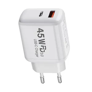 Pengisi daya adaptor perjalanan Universal, 45W adaptor pengisi daya Super cepat QC3.0 tipe-c PD Gan