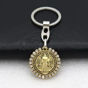 San Benito liontin medali agama, gantungan kunci salib Yunani liontin hadiah suvenir orang Katolik ant