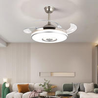 Ventilateur de plafond à économie d'énergie avec lumière, musique Bluetooth, moteur DC, LED dimmable, télécommande, 42 pouces, montage encastré pour la décoration intérieure