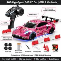 Voiture de course RC à l'échelle 1:43, 2.4G, 4 roues motrices, gyroscope, semi-proporcional, phares et feux arrière LED, 4 suspensions, pneus de drift