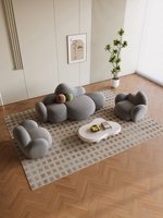 Canapé mobile une place style crème avec revêtement en laine d'agneau et éponge pour magasin de vêtements, chambre, espace de repos, salon de beauté, réception, petit format