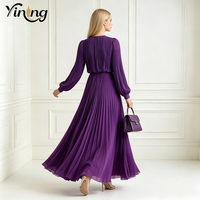 Gaun Pesta Wanita Model Lipit Lengan Panjang Model Lentera Kerah O Bahan Sifon Belahan Samping Musim Panas 2026 OEM ODM Fashion, Gaun Malam Panjang Elegan