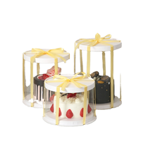 Boîte à gâteau ronde jetable personnalisée en PE transparent de qualité alimentaire avec couvercle et ruban pour gâteaux d'anniversaire et de mariage