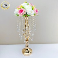 Supports de fleurs de luxe en métal argenté et doré, grands centres de table transparents pour mariage, supports de boules de cristal