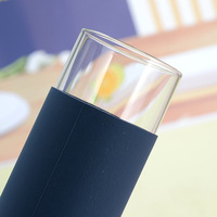 Bouteille en verre isotherme de 450 ml (16 oz) avec logo personnalisé, manchon en silicone incassable style américain, couvercle en bambou à visser et paille – En stock