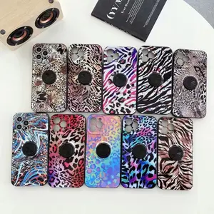 Casing ponsel iPhone, casing ponsel motif macan tutul gesper cincin berputar 360 untuk iPhone