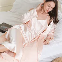 Robe de nuit nouvelle mode en Satin soyeux, pour femmes, vêtements de nuit,