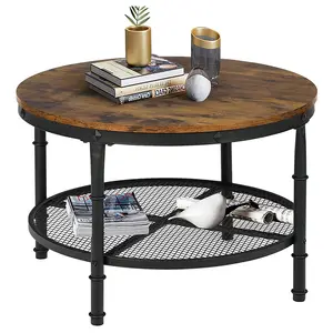 Manufacturer Antique Round Coffee Table with Storage Wooden Rustic Center Table for Living Room and Kitchen