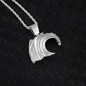 Pendentif en argent sterling 925 avec moissanite, pendentif hip-hop glacé, forme de vagues, couleur D, diamant VVS, pendentif cubain - Product Image 3
