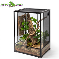 REPTIZOO Terrarium en verre pour reptiles, 60x45x90cm, ouverture frontale verticale, double porte, vivarium pour espèces arboricoles
