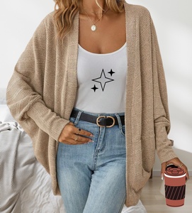 Otoño Invierno Suelto Abrigo frontal abierto Suéter de <span class=keywords><strong>mujer</strong></span> Señora Batwing <span class=keywords><strong>Manga</strong></span> Cárdigan de punto de gran tamaño - Product Image 4