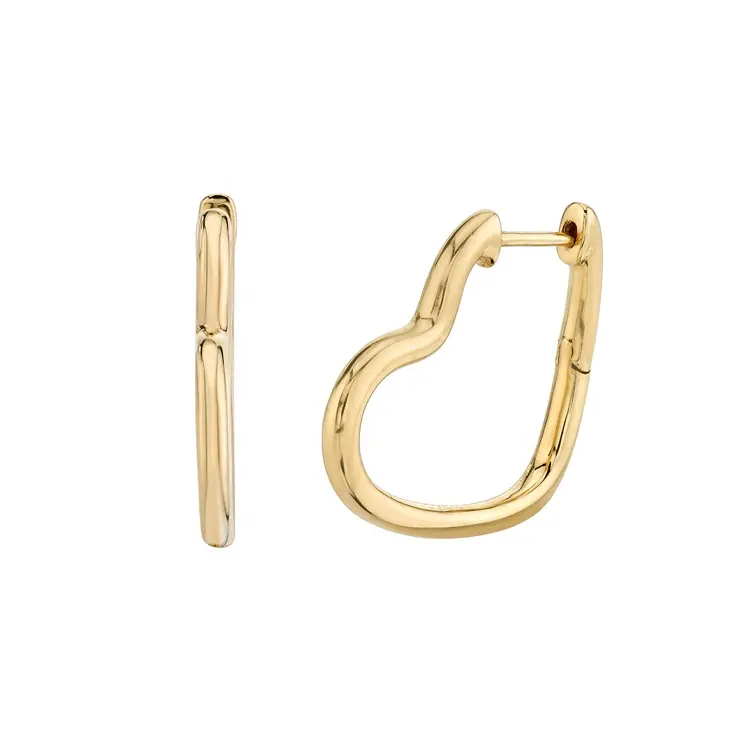 Trendy Jewelry 925 Silver 18k Gold Open Heart Shaped Hoop Huggie Earring